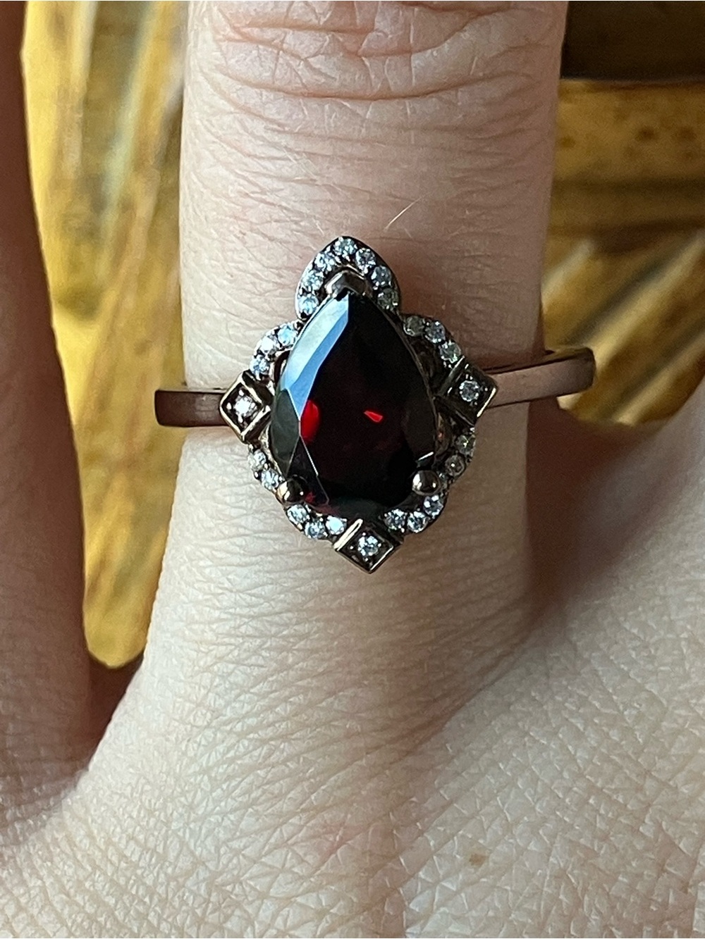 Mozambique Garnet Moissanite Sterling Silver Ring Size 7